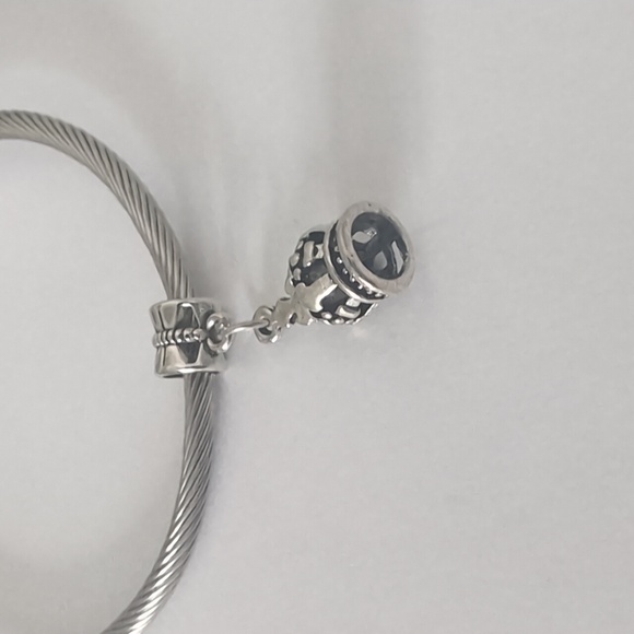 Silver Crown with Cross Dangle Charm for Pandora Style Bracelet - Picture 2 of 4